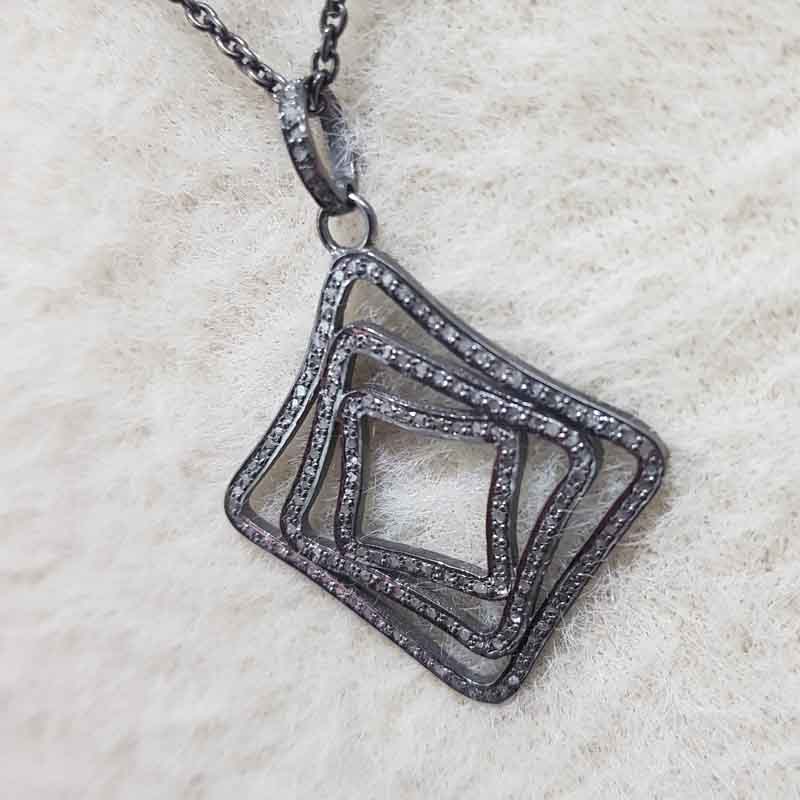 Unique Fancy Designer Handmade Style Pave Diamond pendant, Fancy Necklace, Silver Jewelry