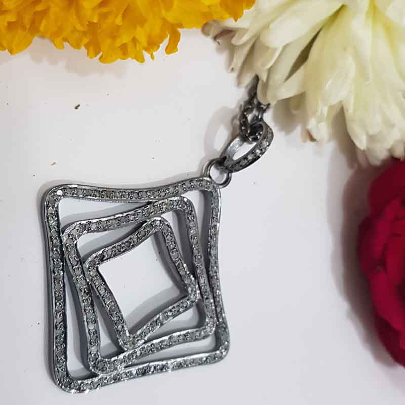 Unique Fancy Designer Handmade Style Pave Diamond pendant, Fancy Necklace, Silver Jewelry