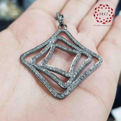 Unique Fancy Designer Handmade Style Pave Diamond pendant, Fancy Necklace, Silver Jewelry