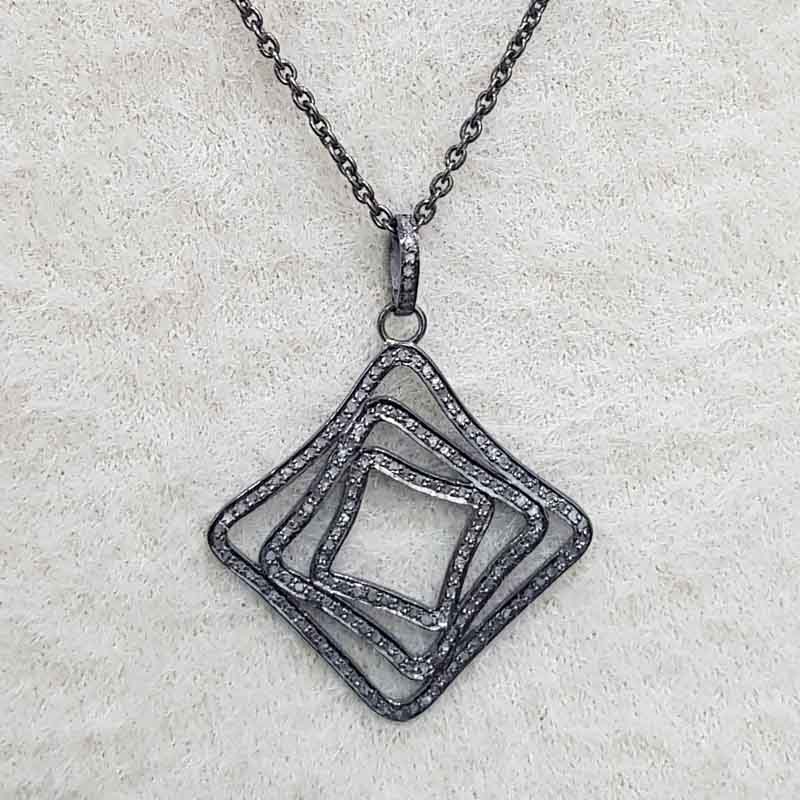 Unique Fancy Designer Handmade Style Pave Diamond pendant, Fancy Necklace, Silver Jewelry