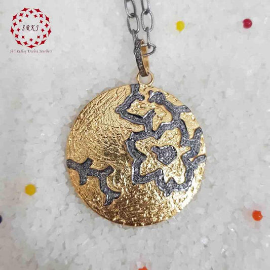 Yellow Lovely Round Disk Pendant With Pave layers, Disk Round Necklace, Gift For Someone