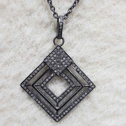 Stunning Fancy Designer Pave Diamond Lovely Pendant, Shiny Black Fancy Necklace, Silver Jewelry