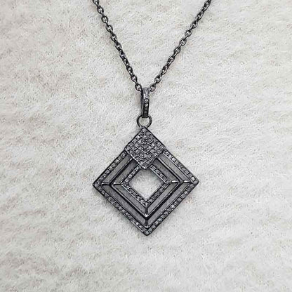 Stunning Fancy Designer Pave Diamond Lovely Pendant, Shiny Black Fancy Necklace, Silver Jewelry