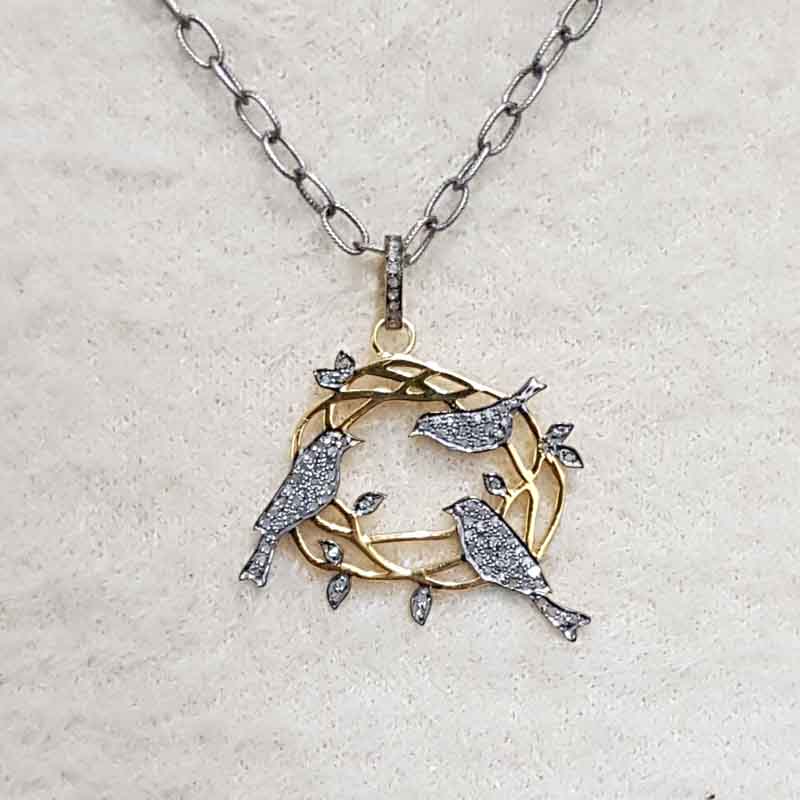 Beautiful Bird Group Pendant With Pave layers, Bird Necklace, Gift For Her, Him