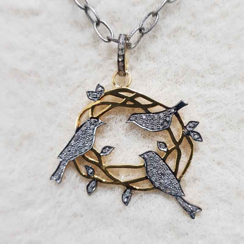 Beautiful Bird Group Pendant With Pave layers, Bird Necklace, Gift For Her, Him