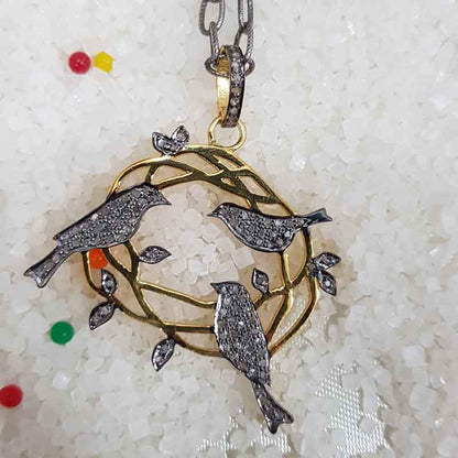 Beautiful Bird Group Pendant With Pave layers, Bird Necklace, Gift For Her, Him