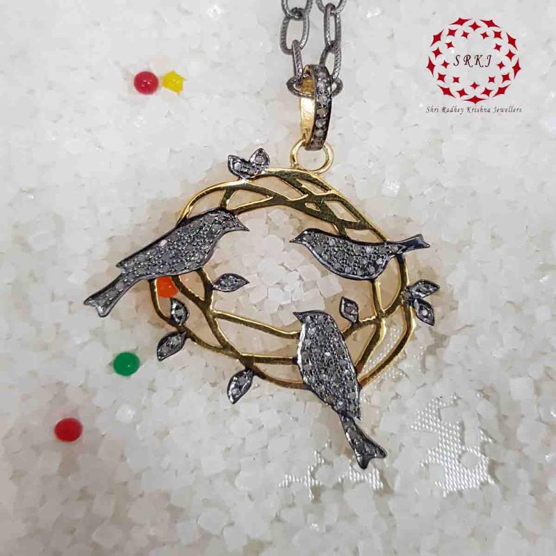 Beautiful Bird Group Pendant With Pave layers, Bird Necklace, Gift For Her, Him