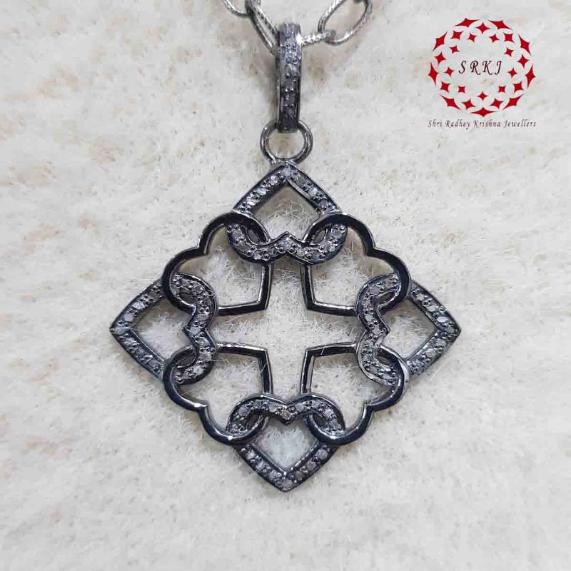 Joined Heart Designer Pave Diamond 925 Sterling Silver Pendant, Silver Jewelry