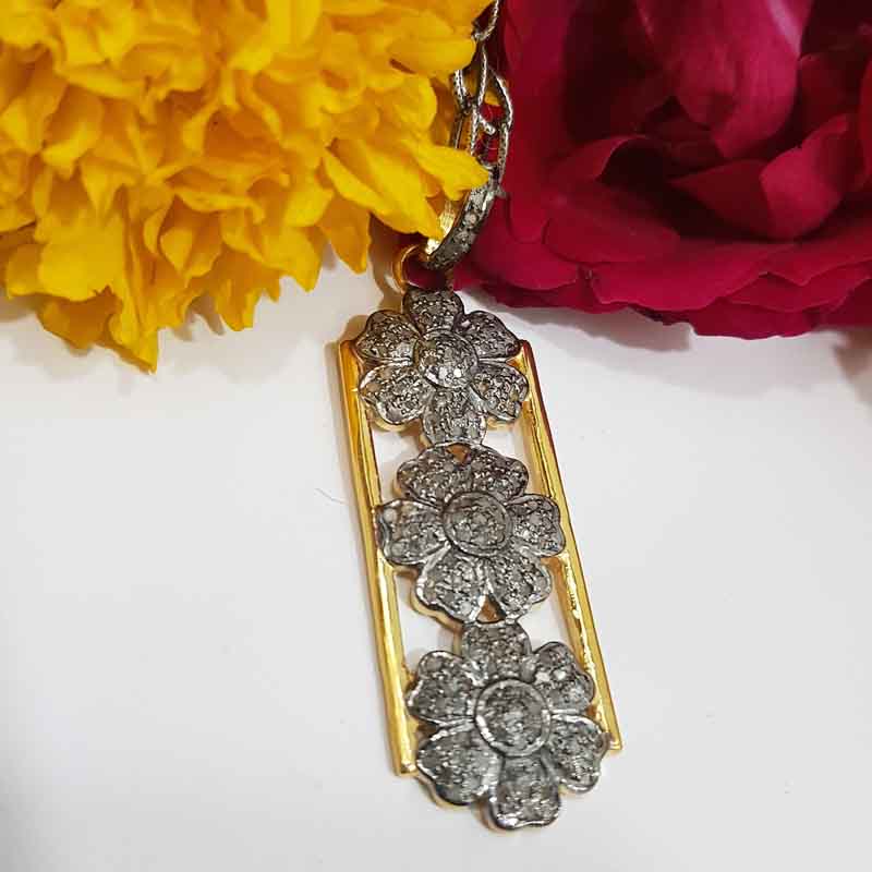 Good Looking Handmade Designer Pave Diamond Flower Pendant, Shiny Flower Necklace, Gift For Girl