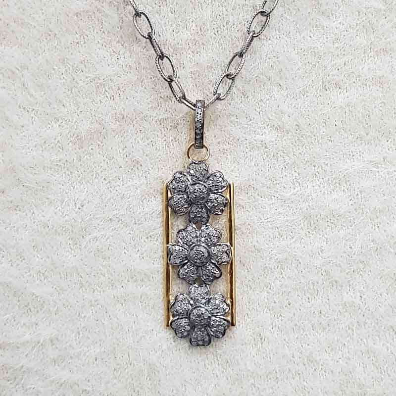 Good Looking Handmade Designer Pave Diamond Flower Pendant, Shiny Flower Necklace, Gift For Girl