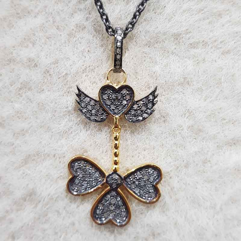 Stylish Fully Pave Diamond Flying Heart Pendant, unique heart Necklace, Gift For Lovers