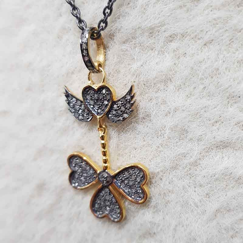 Stylish Fully Pave Diamond Flying Heart Pendant, unique heart Necklace, Gift For Lovers