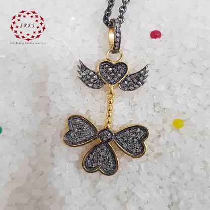 Stylish Fully Pave Diamond Flying Heart Pendant, unique heart Necklace, Gift For Lovers