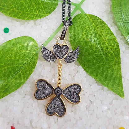 Stylish Fully Pave Diamond Flying Heart Pendant, unique heart Necklace, Gift For Lovers