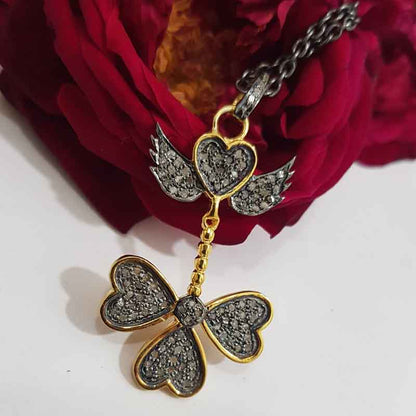 Stylish Fully Pave Diamond Flying Heart Pendant, unique heart Necklace, Gift For Lovers