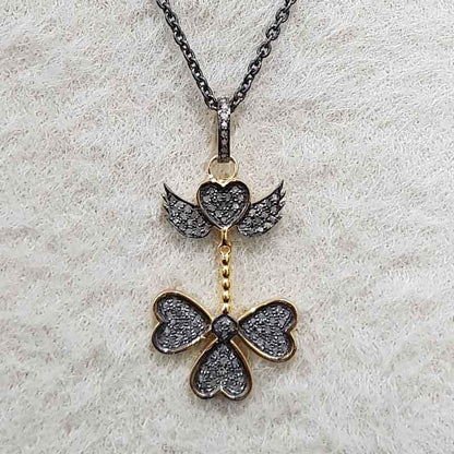 Stylish Fully Pave Diamond Flying Heart Pendant, unique heart Necklace, Gift For Lovers