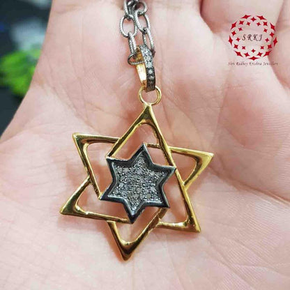 925 Sterling Silver Pave Diamond Star Designer Pendant, Shiny Star Necklace, Gift For Someone