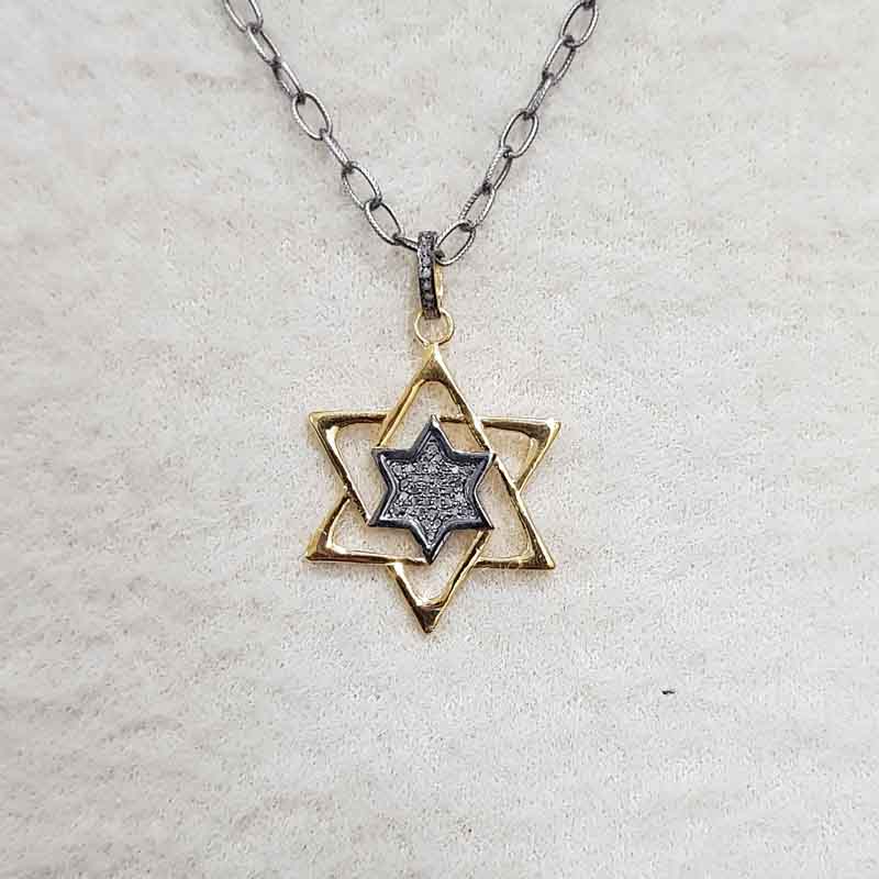 925 Sterling Silver Pave Diamond Star Designer Pendant, Shiny Star Necklace, Gift For Someone