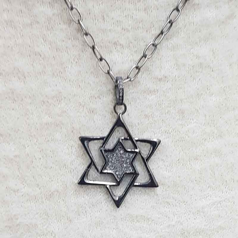 925 Sterling Silver Pave Diamond Star Designer Pendant, Shiny Star Necklace, Gift For Someone