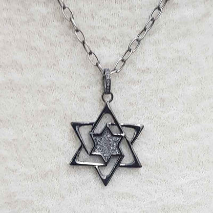 925 Sterling Silver Pave Diamond Star Designer Pendant, Shiny Star Necklace, Gift For Someone