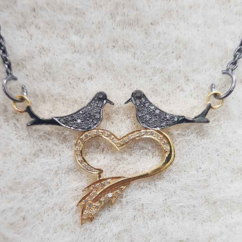 Beautiful Love Bird Pendant With Pave Diamond layers, Stunning heart Necklace, Love Bird Necklace, Gift For Love Birds