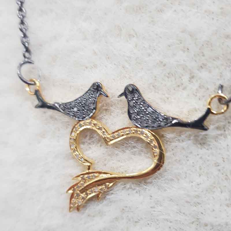 Beautiful Love Bird Pendant With Pave Diamond layers, Stunning heart Necklace, Love Bird Necklace, Gift For Love Birds