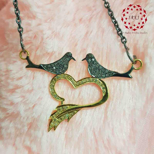 Beautiful Love Bird Pendant With Pave Diamond layers, Stunning heart Necklace, Love Bird Necklace, Gift For Love Birds