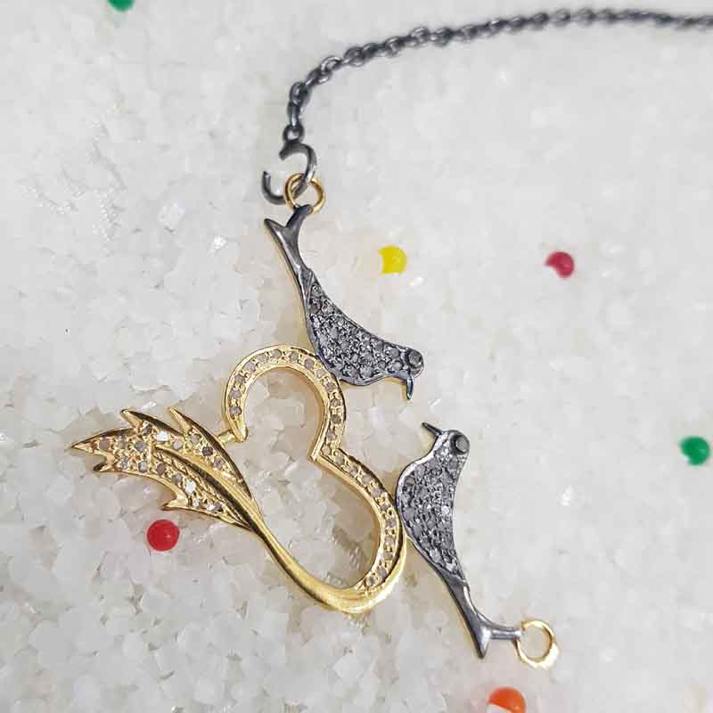 Beautiful Love Bird Pendant With Pave Diamond layers, Stunning heart Necklace, Love Bird Necklace, Gift For Love Birds