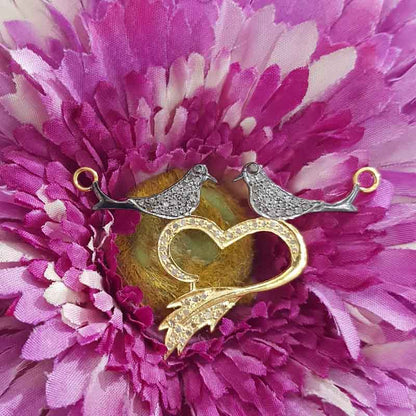 Beautiful Love Bird Pendant With Pave Diamond layers, Stunning heart Necklace, Love Bird Necklace, Gift For Love Birds