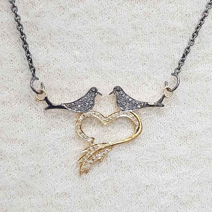 Beautiful Love Bird Pendant With Pave Diamond layers, Stunning heart Necklace, Love Bird Necklace, Gift For Love Birds