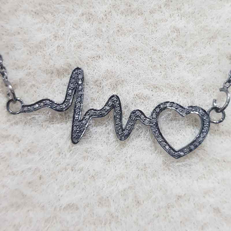 Heart Beat Pendant With Pave Layers, Heart Beat Necklace, Silver Jewelry, Gift For Headband, Wife