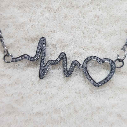 Heart Beat Pendant With Pave Layers, Heart Beat Necklace, Silver Jewelry, Gift For Headband, Wife