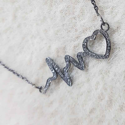 Heart Beat Pendant With Pave Layers, Heart Beat Necklace, Silver Jewelry, Gift For Headband, Wife