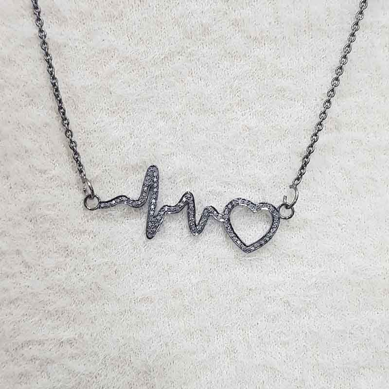 Heart Beat Pendant With Pave Layers, Heart Beat Necklace, Silver Jewelry, Gift For Headband, Wife