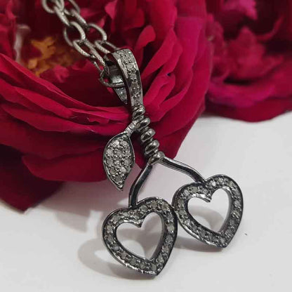 Fancy Designer Pave Diamond Heart With Leaf Pendant, Attractive Heart Necklace, Gift For Someone