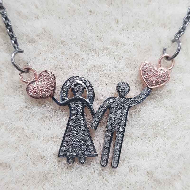 Beautiful Love Couple Pendant With Pave Diamond layers, Couple Heart Necklace, Wedding Gift, Gift For Couple