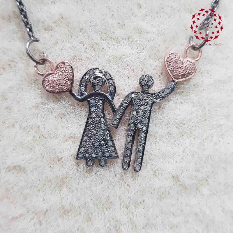 Beautiful Love Couple Pendant With Pave Diamond layers, Couple Heart Necklace, Wedding Gift, Gift For Couple