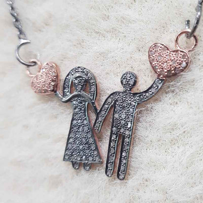 Beautiful Love Couple Pendant With Pave Diamond layers, Couple Heart Necklace, Wedding Gift, Gift For Couple