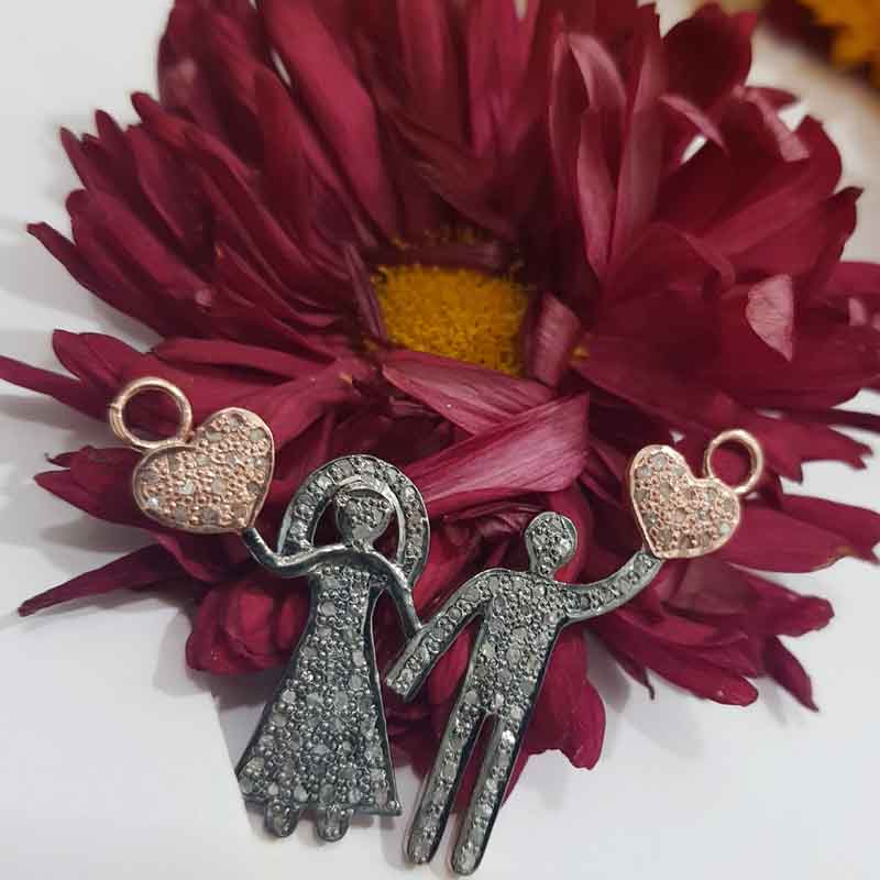 Beautiful Love Couple Pendant With Pave Diamond layers, Couple Heart Necklace, Wedding Gift, Gift For Couple