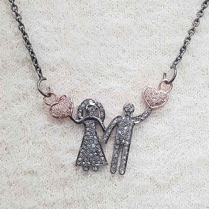 Beautiful Love Couple Pendant With Pave Diamond layers, Couple Heart Necklace, Wedding Gift, Gift For Couple