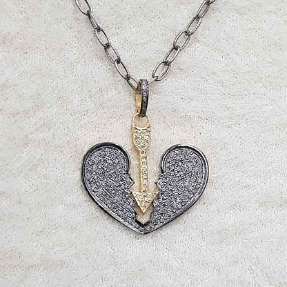 Heart Break Natural Pave Diamond Silver Pendant, Beautiful Heart Necklace, Gift For Him, Her