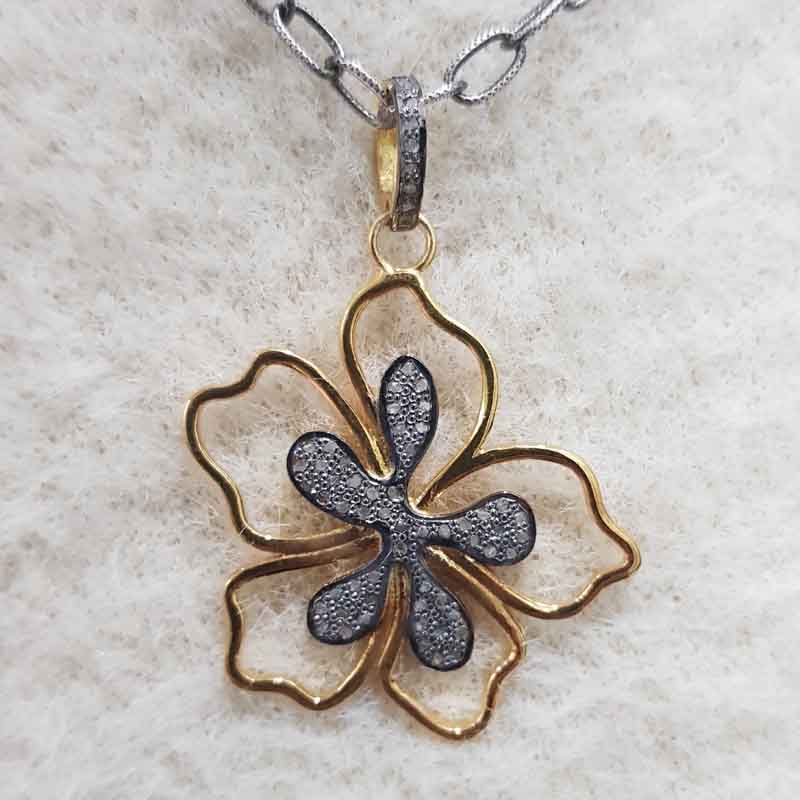 Natural Pave Diamond Gorgeous Flower Pendant, Amazing Flower Necklace, Gift For Girl, birthday Gift