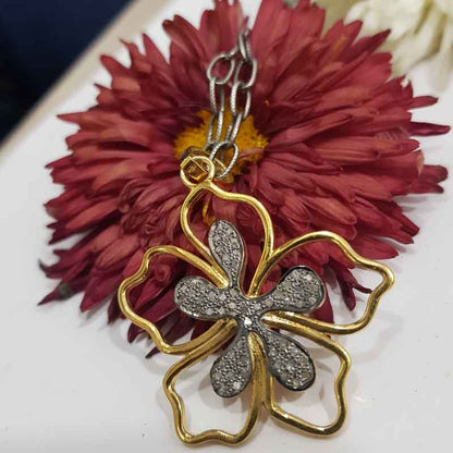 Natural Pave Diamond Gorgeous Flower Pendant, Amazing Flower Necklace, Gift For Girl, birthday Gift