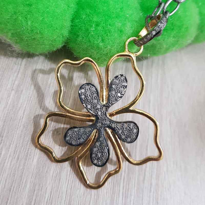 Natural Pave Diamond Gorgeous Flower Pendant, Amazing Flower Necklace, Gift For Girl, birthday Gift