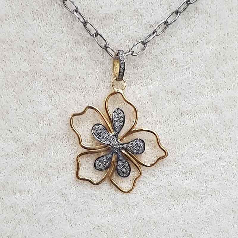 Natural Pave Diamond Gorgeous Flower Pendant, Amazing Flower Necklace, Gift For Girl, birthday Gift