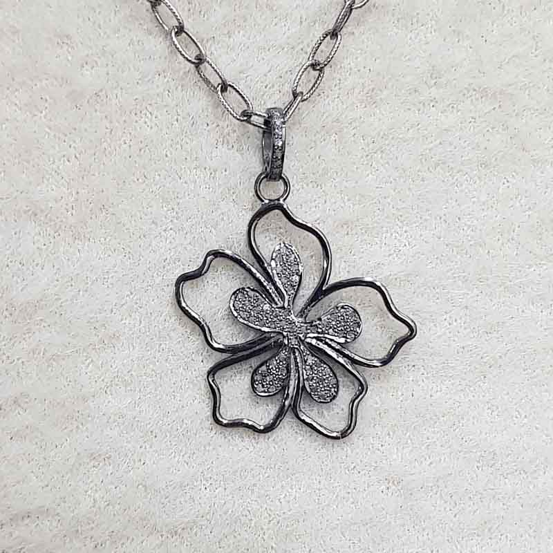 Natural Pave Diamond Gorgeous Flower Pendant, Amazing Flower Necklace, Gift For Girl, birthday Gift