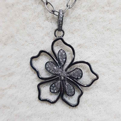 Natural Pave Diamond Gorgeous Flower Pendant, Amazing Flower Necklace, Gift For Girl, birthday Gift