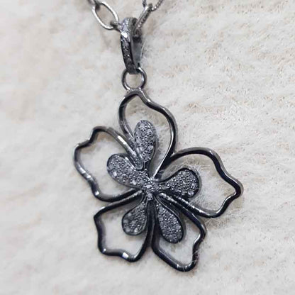 Natural Pave Diamond Gorgeous Flower Pendant, Amazing Flower Necklace, Gift For Girl, birthday Gift