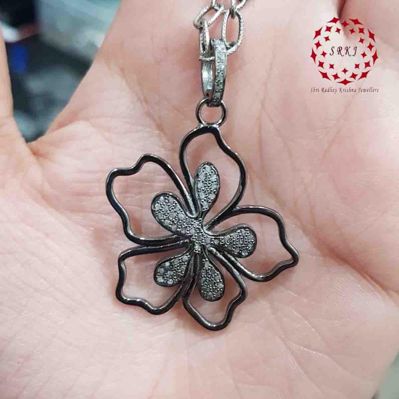 Natural Pave Diamond Gorgeous Flower Pendant, Amazing Flower Necklace, Gift For Girl, birthday Gift