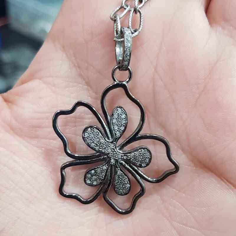 Natural Pave Diamond Gorgeous Flower Pendant, Amazing Flower Necklace, Gift For Girl, birthday Gift